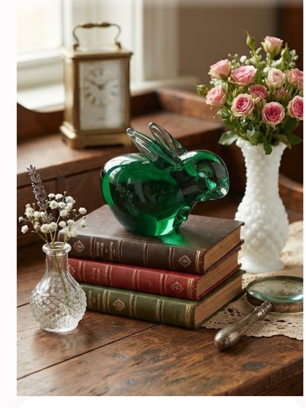 Emerald Green Art Glass Rabbit Paperweight 2.5”